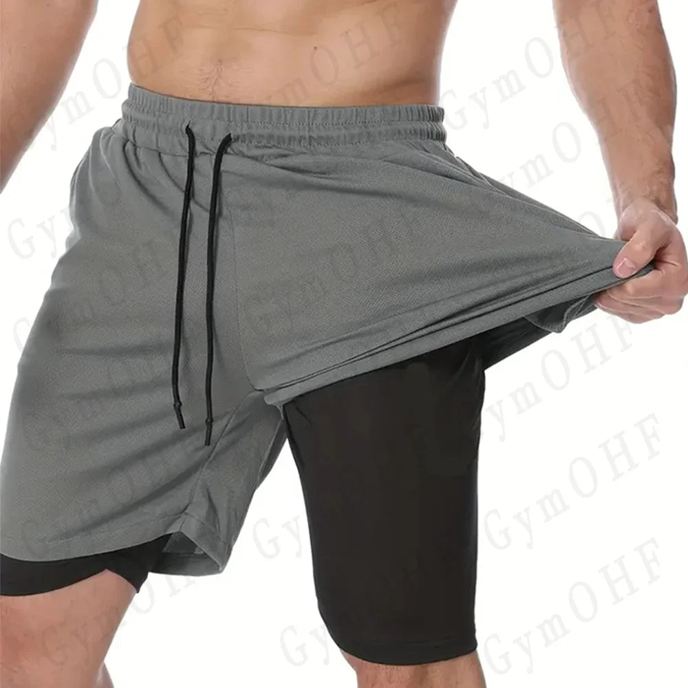 Goku Anime Running Shorts Men Fitness Gym Training 2 in 1 Sports Shorts Quick Dry Workout Jogging Double Deck Shorts