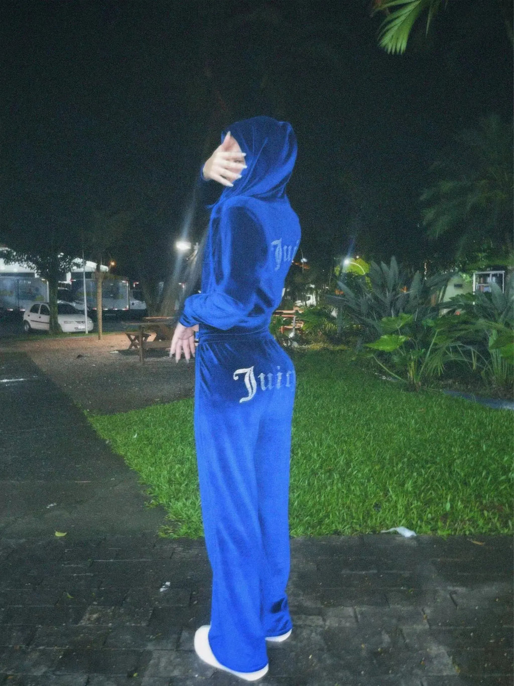 Ladies Casual Sportswear Set Pure Color Letter Rhinestone Long Sleeve Hoodie Loose Pants Two Piece Set Street Style Polyester