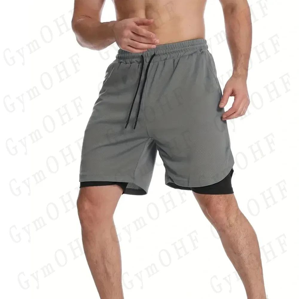 Goku Anime Running Shorts Men Fitness Gym Training 2 in 1 Sports Shorts Quick Dry Workout Jogging Double Deck Shorts