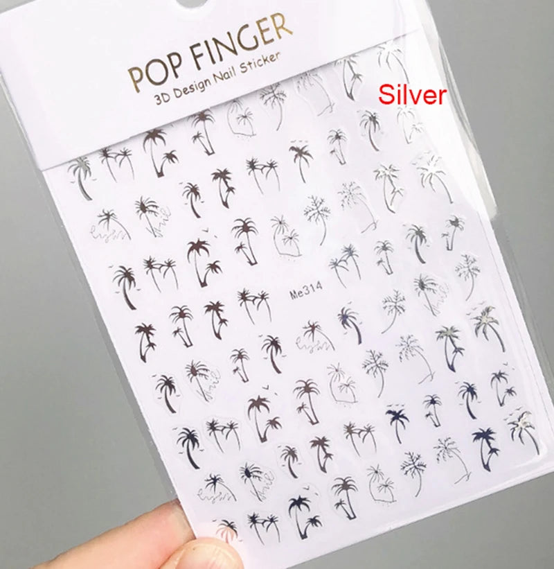 3d Nail Art Decals Geometric Lines Coconut Tree Palms Leaves Flowers Adhesive Sliders Nail Stickers Decorated Manicure