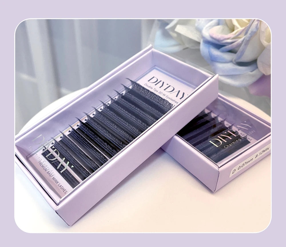 DIYDAY 3D W Lashes Extension 6D W Shaped Bloom Premade Eyelash Fans C D Curl Natural False Eyelashes for Extension Makeup