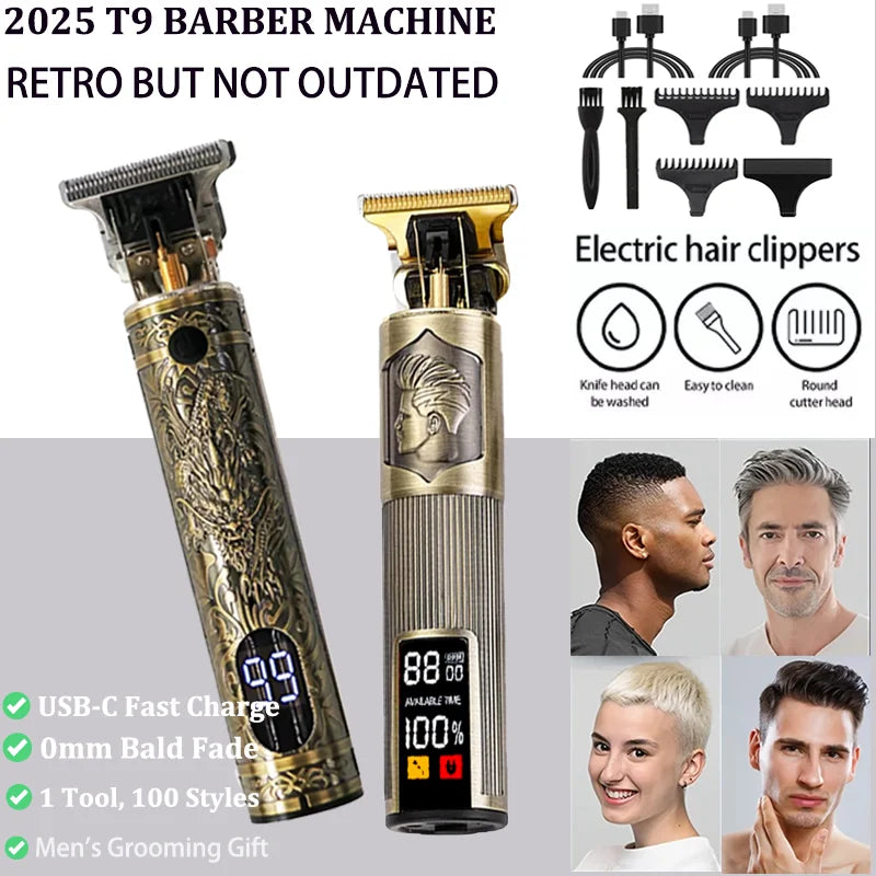 New！T9 Electric Hair Trimmer/Accessories | USB Professional Shaver | 0mm Bald Fade Cutting Machine Portable for Men Home Haircut