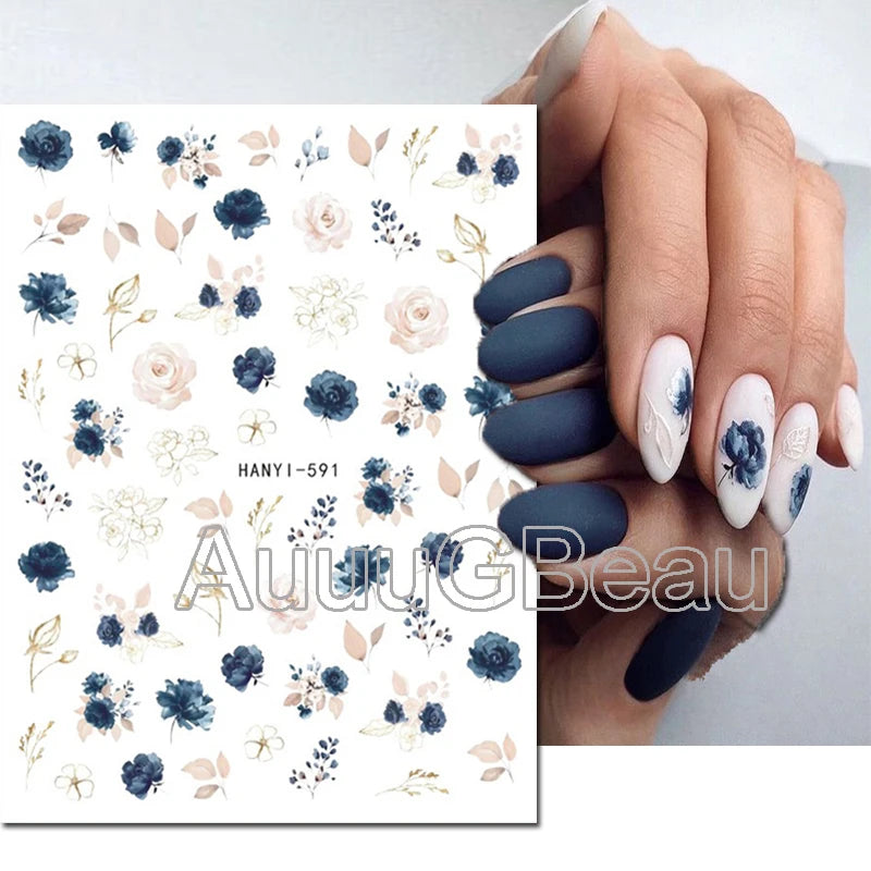 3d Nail Art Decals Geometric Lines Coconut Tree Palms Leaves Flowers Adhesive Sliders Nail Stickers Decorated Manicure