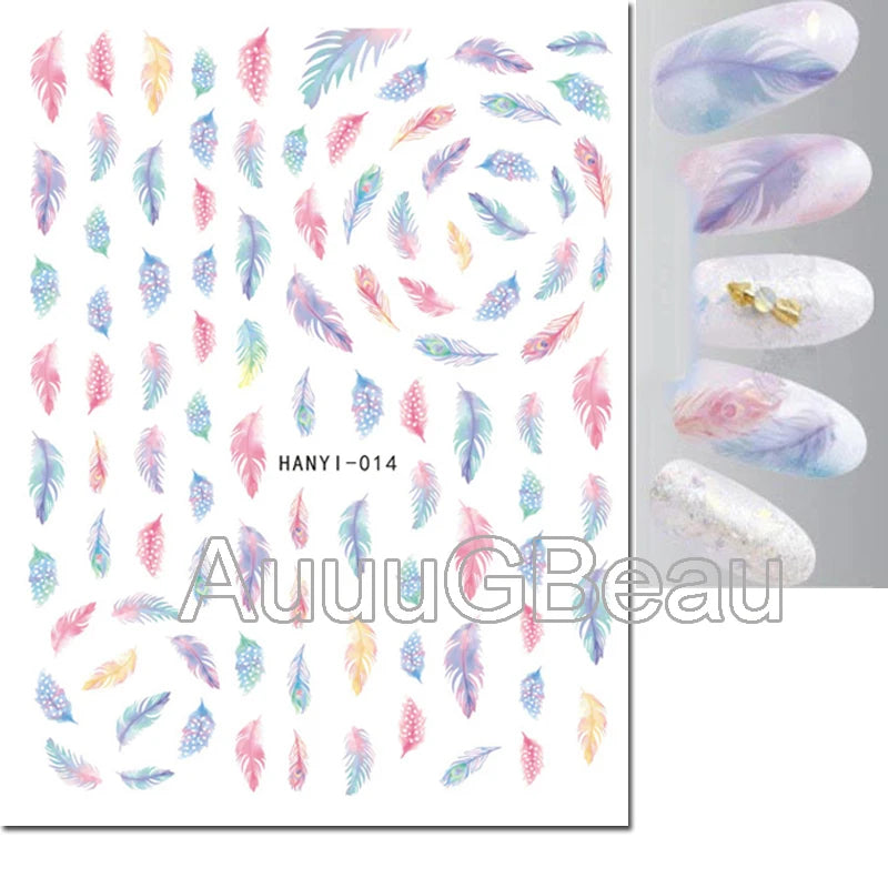 3d Nail Art Decals Geometric Lines Coconut Tree Palms Leaves Flowers Adhesive Sliders Nail Stickers Decorated Manicure