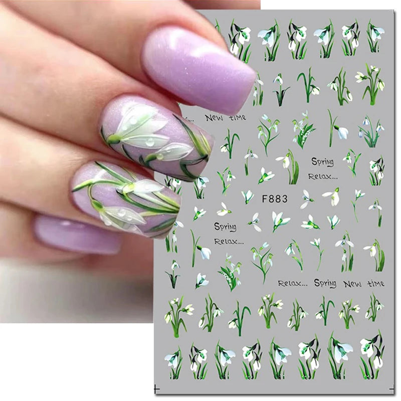3d Nail Art Decals Geometric Lines Coconut Tree Palms Leaves Flowers Adhesive Sliders Nail Stickers Decorated Manicure