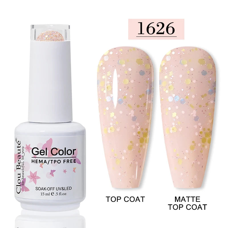 Clou Beaute Glitter Gel Nail Varnishes Winter Color Sparkling Sequins Soak Off UV LED Varnish Nail Art Decoration Base Top Coat