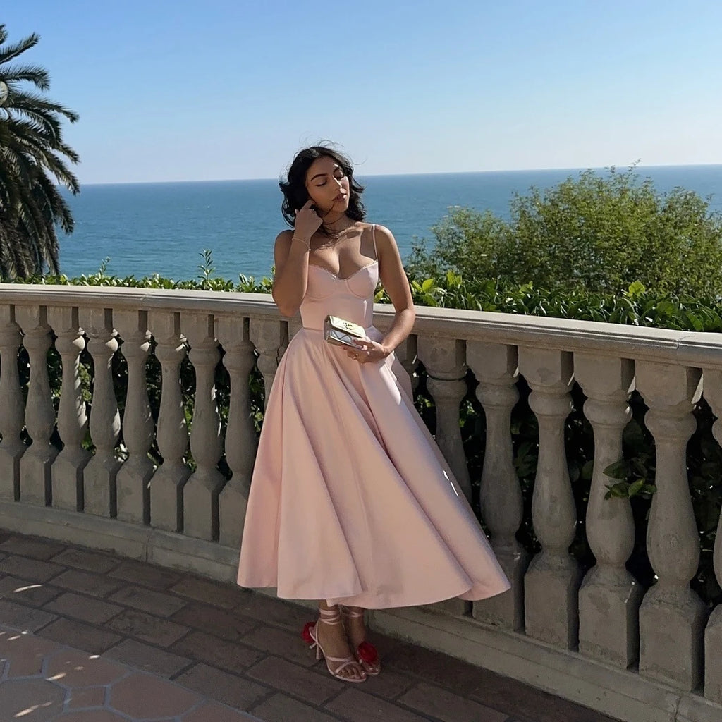 Suninheart Summer Long Evening Dress Elegant 2025 New Arrivals Spaghetti Strap Corset Bustier Dress Satin Prom Dress Women