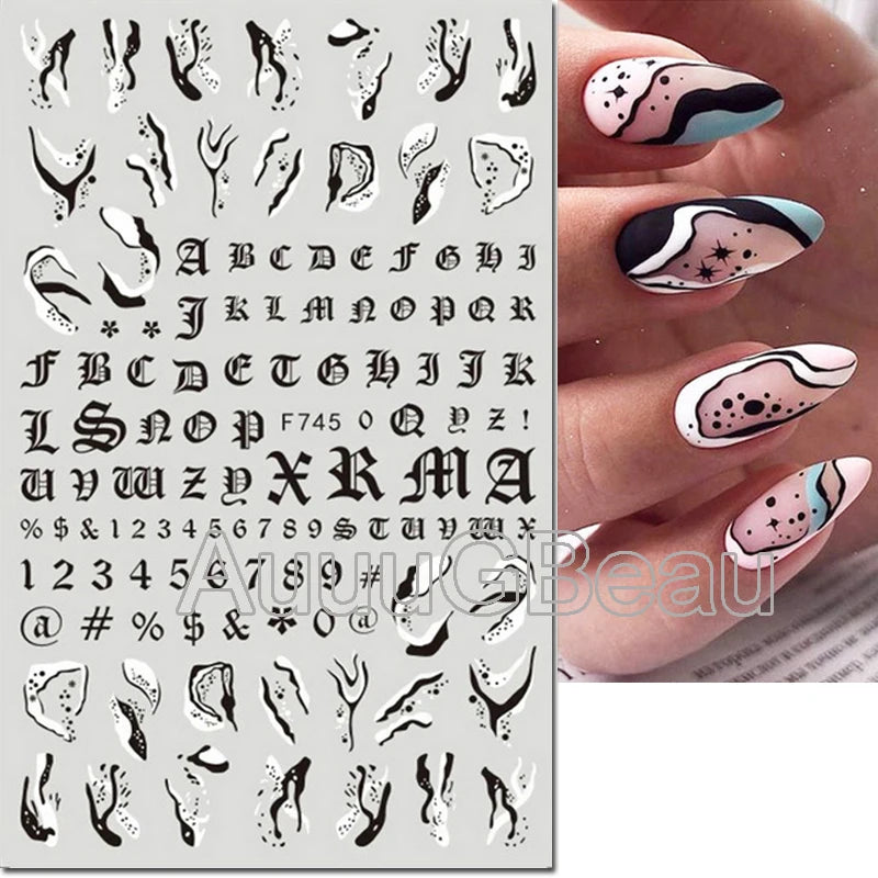 3d Nail Art Decals Geometric Lines Coconut Tree Palms Leaves Flowers Adhesive Sliders Nail Stickers Decorated Manicure