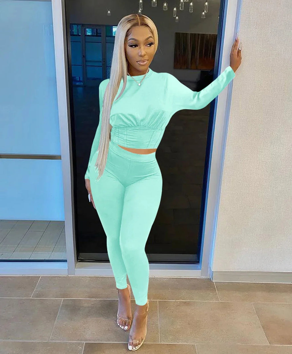 2023 Autumn New Women's Pure Color Sports Waist Suit Fashion Casual Two-piece Set