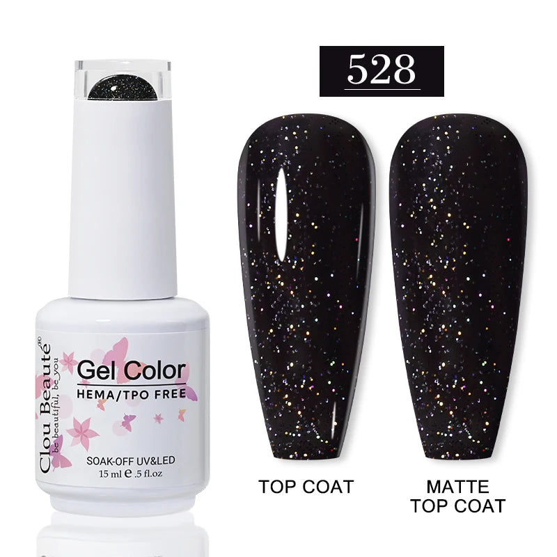 Clou Beaute Glitter Gel Nail Varnishes Winter Color Sparkling Sequins Soak Off UV LED Varnish Nail Art Decoration Base Top Coat