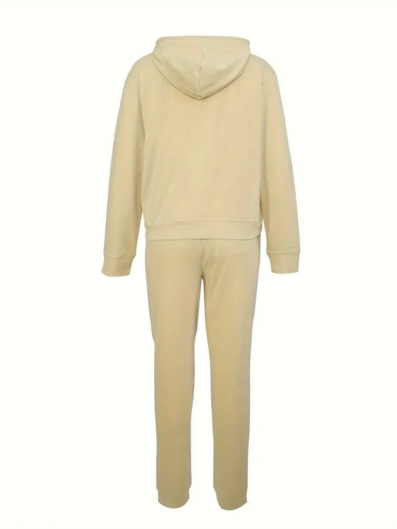 Women's autumn and winter fashion casual hip-hop street cartoon bear zipper print warm hooded sweatshirt+sports pants set