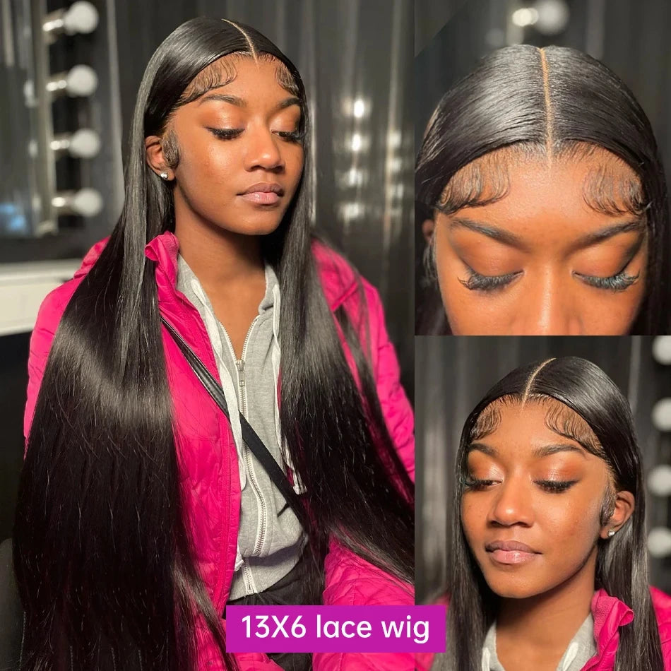 30 40 Inch Natural Black Bone Straight Hair 250 Density 13x6 Hd Transparent Lace Frontal Wig 100% Brazilian Human Hair Wig