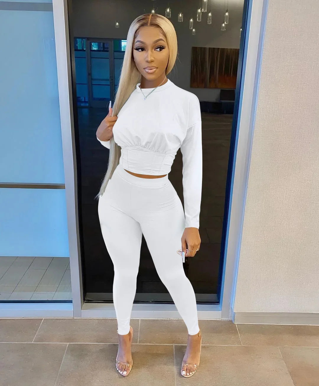 2023 Autumn New Women's Pure Color Sports Waist Suit Fashion Casual Two-piece Set