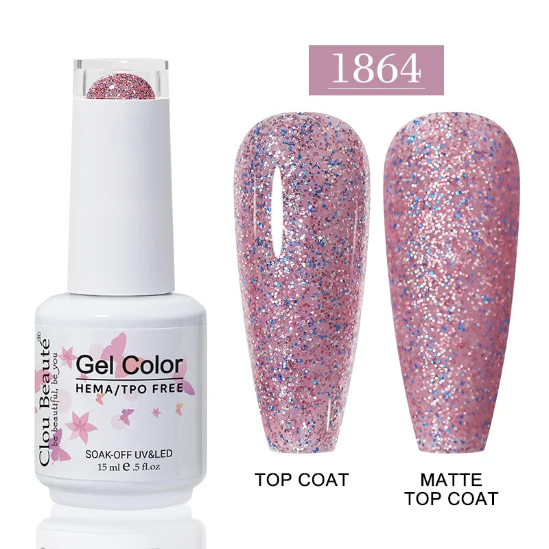 Clou Beaute Glitter Gel Nail Varnishes Winter Color Sparkling Sequins Soak Off UV LED Varnish Nail Art Decoration Base Top Coat