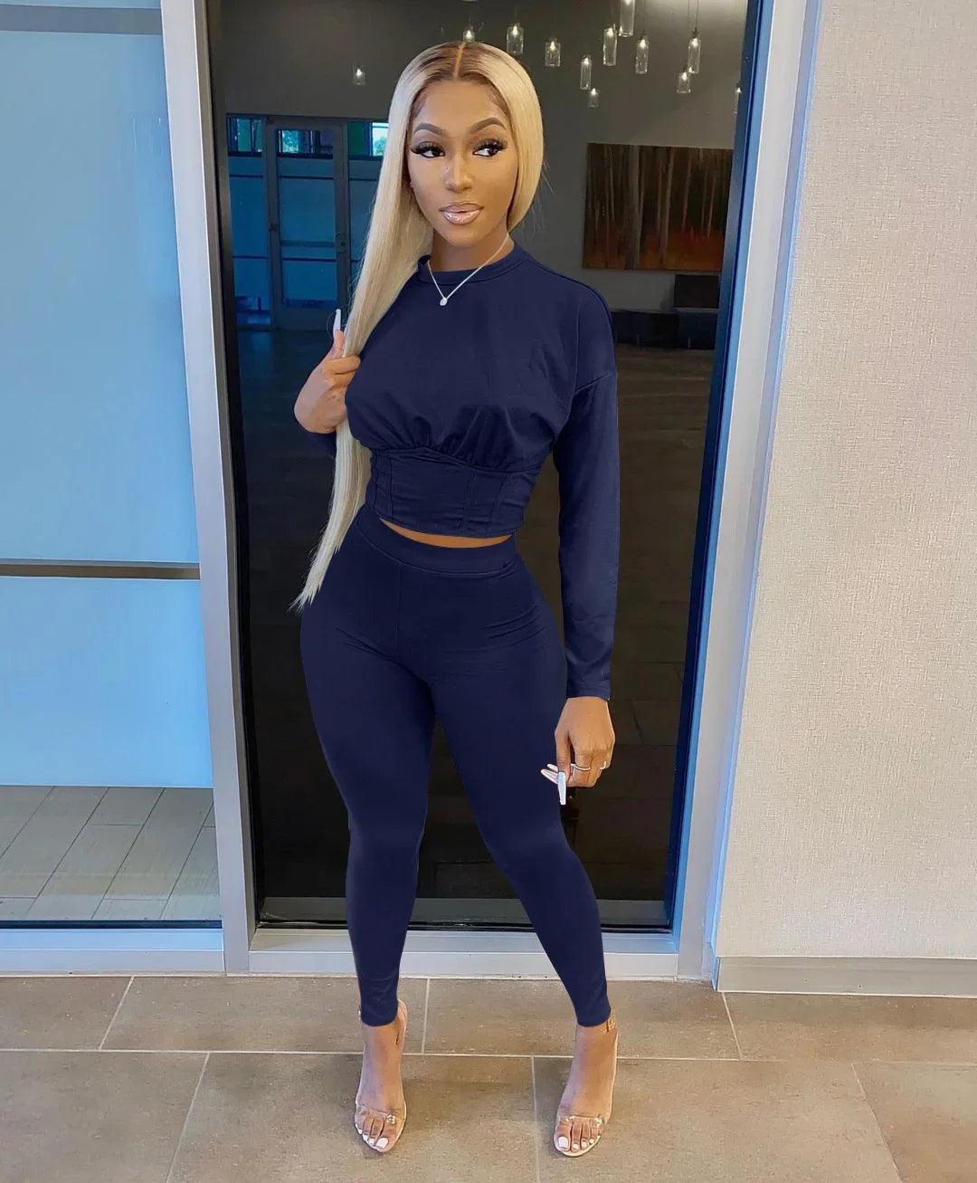 2023 Autumn New Women's Pure Color Sports Waist Suit Fashion Casual Two-piece Set