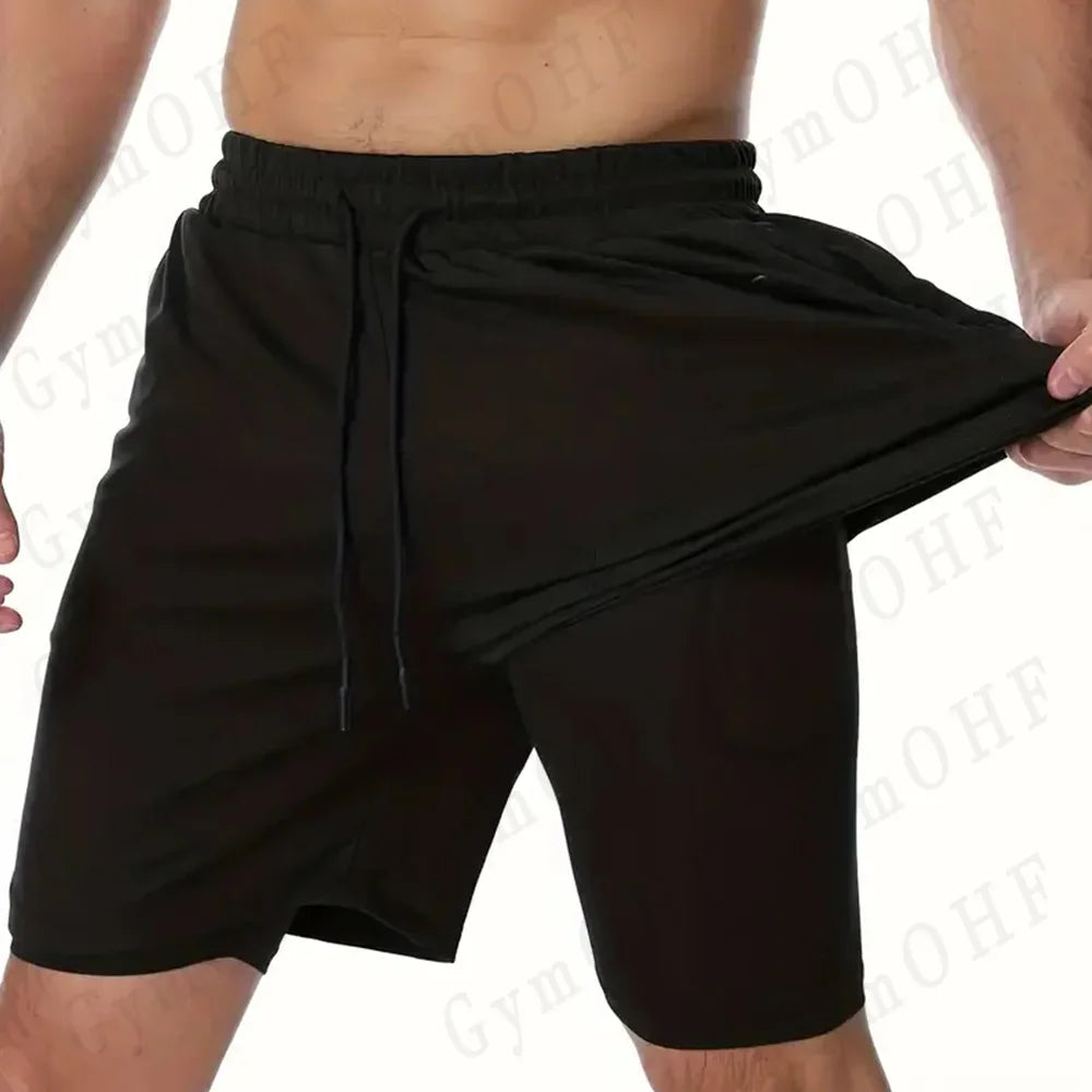 Goku Anime Running Shorts Men Fitness Gym Training 2 in 1 Sports Shorts Quick Dry Workout Jogging Double Deck Shorts