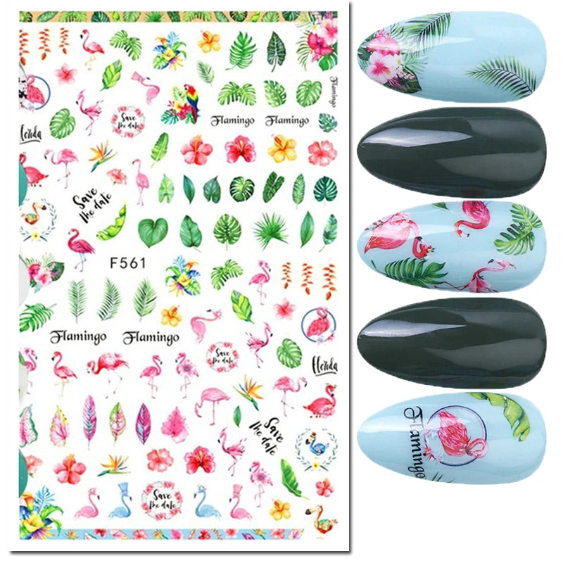 3d Nail Art Decals Geometric Lines Coconut Tree Palms Leaves Flowers Adhesive Sliders Nail Stickers Decorated Manicure