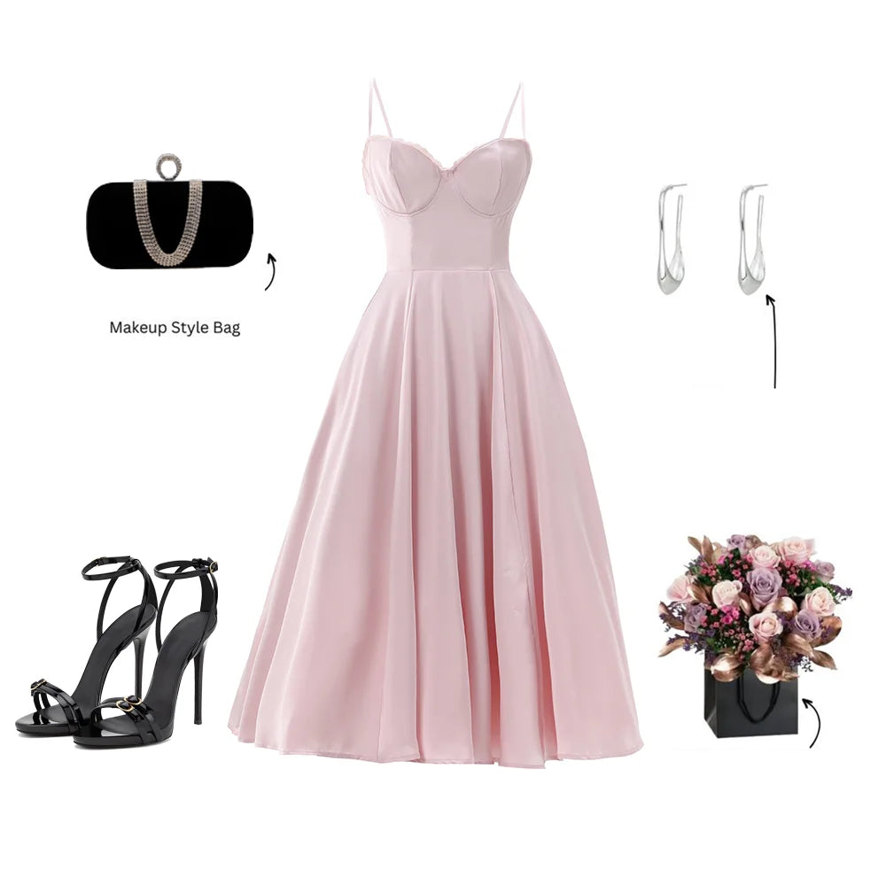 Suninheart Summer Long Evening Dress Elegant 2025 New Arrivals Spaghetti Strap Corset Bustier Dress Satin Prom Dress Women