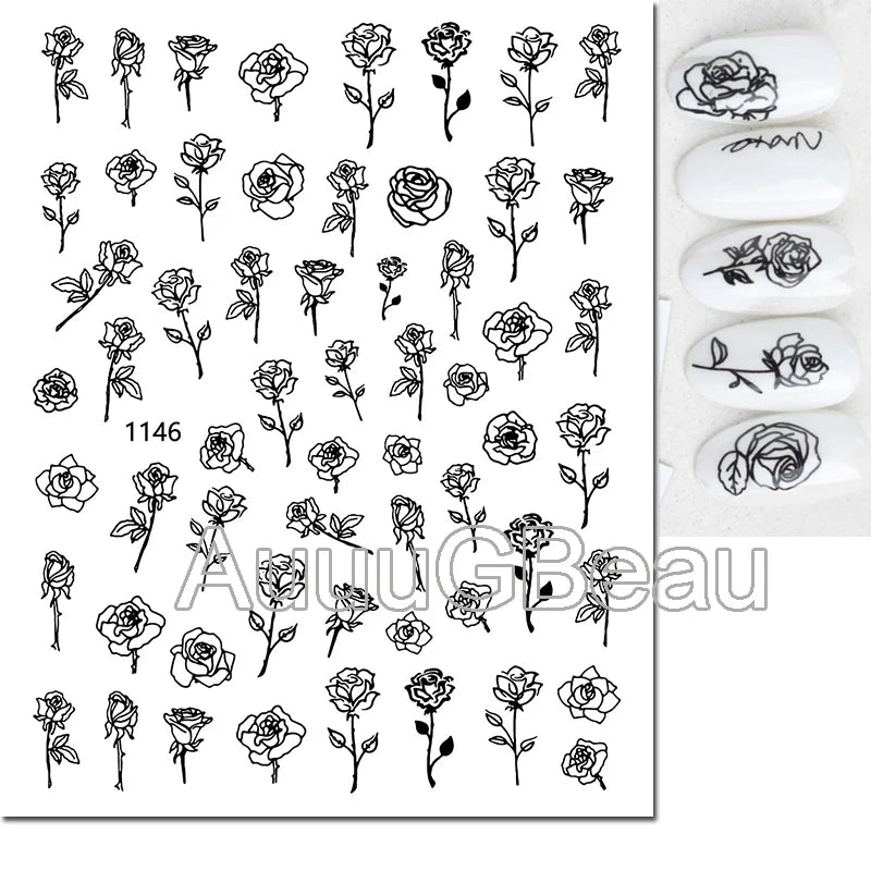 3d Nail Art Decals Geometric Lines Coconut Tree Palms Leaves Flowers Adhesive Sliders Nail Stickers Decorated Manicure