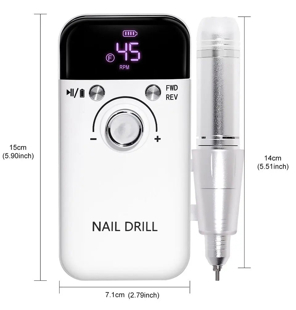 Nail Drill 45000 RPM Rechargeable Nails Electric File for Acrylic Gel Removing & Polishing Gel for Home/Salon Manicure Pedicure