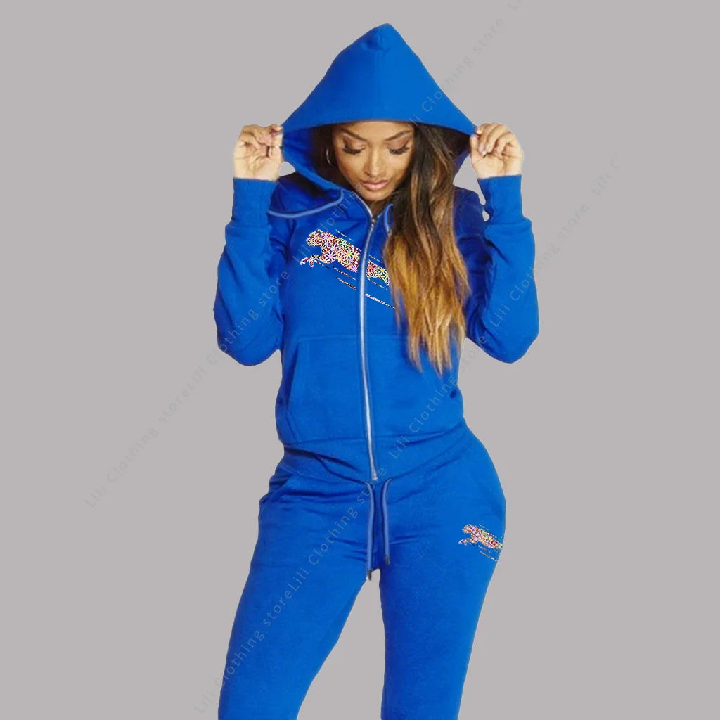 Women's Track Suit Aesthetic Hoodies Sweatshirts Sweatpants 2 Piece Set Zipper Cardigan High quality Sportwear Woman Pants Sets