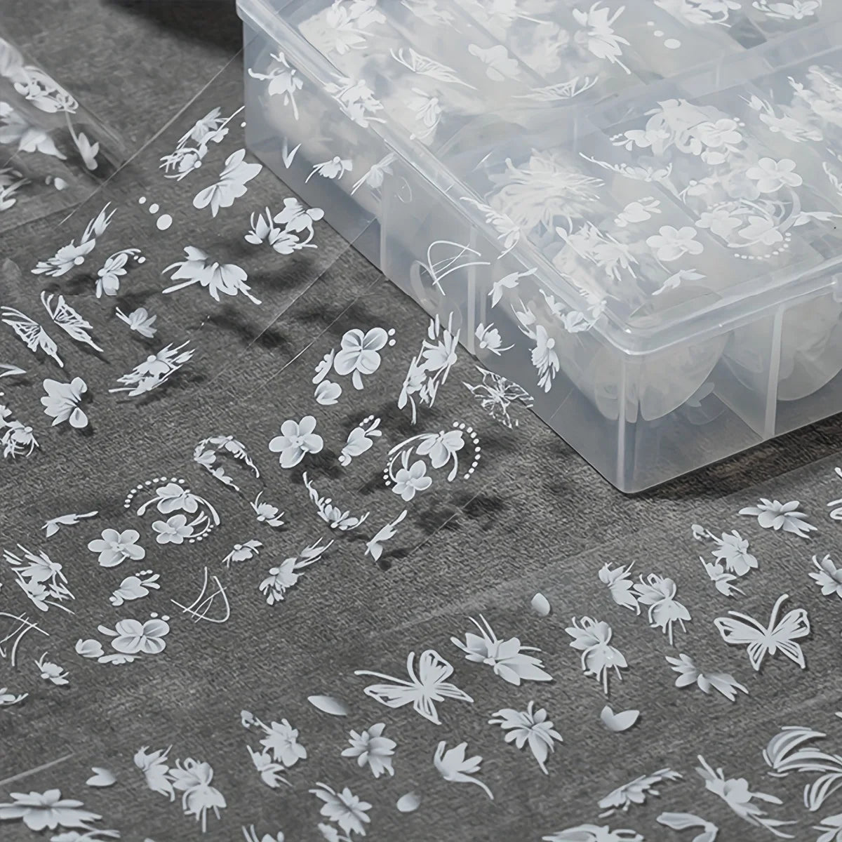 10Rolls4*50cm White Translucent Flower&Butterfly Nail Art Plastic White Flower Nail Tranfer Decal DIY Wedding Bride White Foil