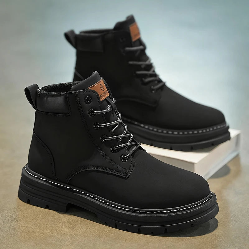 1-Pair MAINALUN Men's & Women's Heavy-Duty All-Terrain High-Top Boots - PU/Fabric Upper, Beige/Tan Lace-Up Ankle/Boot Boots with