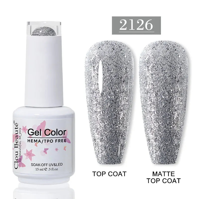 Clou Beaute Glitter Gel Nail Varnishes Winter Color Sparkling Sequins Soak Off UV LED Varnish Nail Art Decoration Base Top Coat
