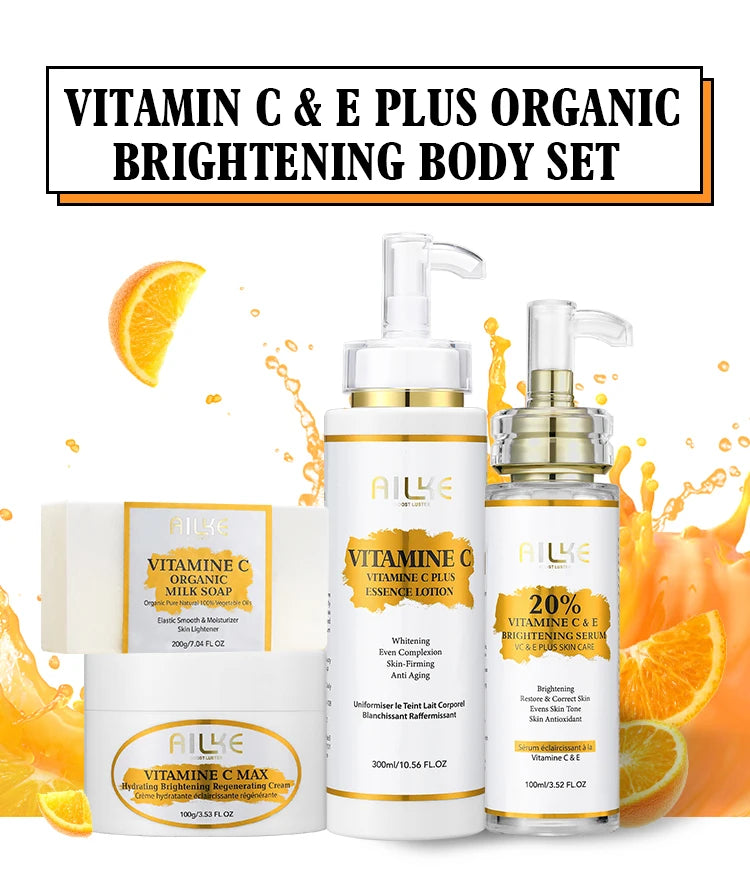 AILKE Vitamin C Skin Care Set, with Lightening Body Lotion, Even Skin Tone Face Cream, Whitening Serum, Brightening Soap