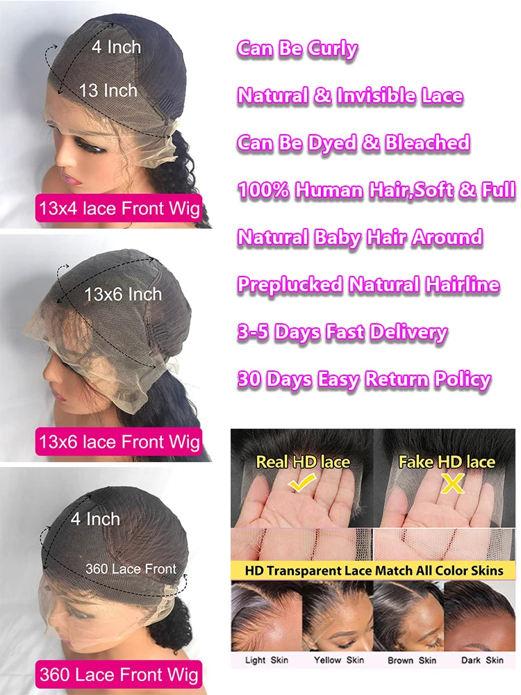 250 Density 40 Inch Bone Straight 13x4 13x6 360 Lace Front Wig Hd Transparent Lace Frontal Wig Human Hair Pre Plucked Lace Wigs
