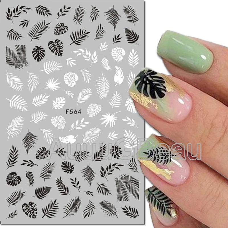 3d Nail Art Decals Geometric Lines Coconut Tree Palms Leaves Flowers Adhesive Sliders Nail Stickers Decorated Manicure