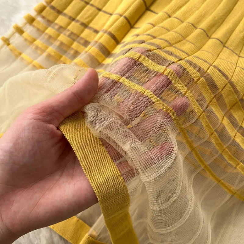 Women's Purple Ombre Sleeveless Crew Neck Mesh Elastic Knit Midi Dress with Sheer Hem Casual Summer Beach Vacation Party Dress