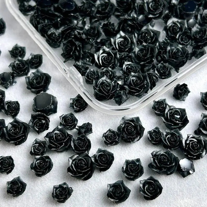 30PCS Resin Minimalist Black Rose Nail Art Charms 3D Cool RoseFlowers Nail Decoration Accessories for DIY Manicure Crafts