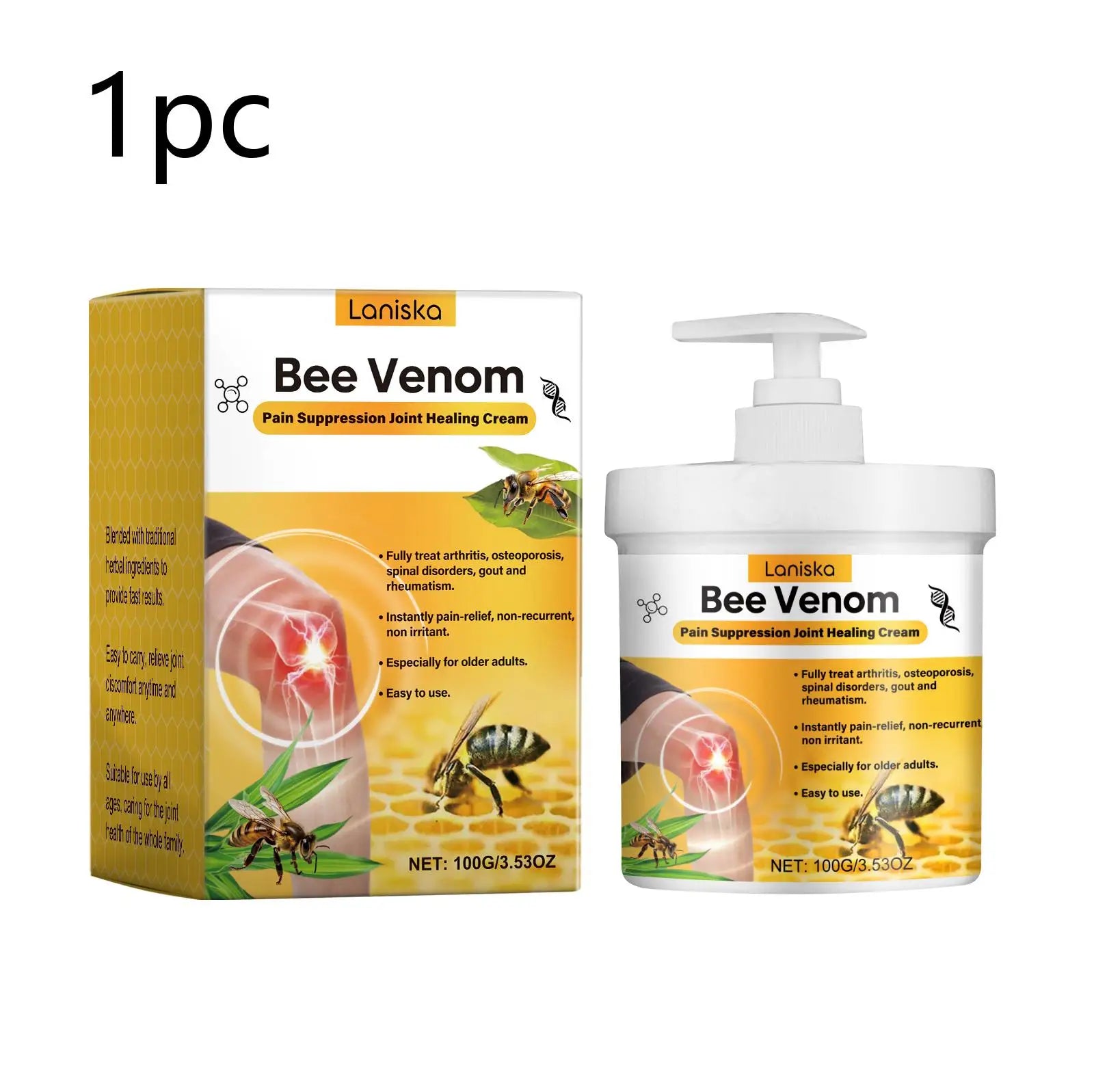 3.53fl.oz Bee Venom Joint Cream - Hypoallergenic and Soothing Moisturizing Lotion with a Light Fragrance for All Skin Types