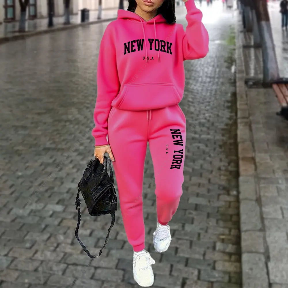 NEW YORK Women's Tracksuit Autumn Winter Hoodies Trousers 2PCS Suit Sports Jogging Street High quality Clothes Women Pants Sets