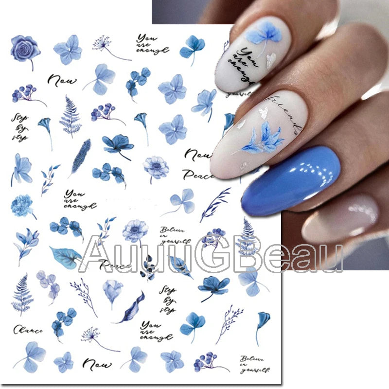 3d Nail Art Decals Geometric Lines Coconut Tree Palms Leaves Flowers Adhesive Sliders Nail Stickers Decorated Manicure