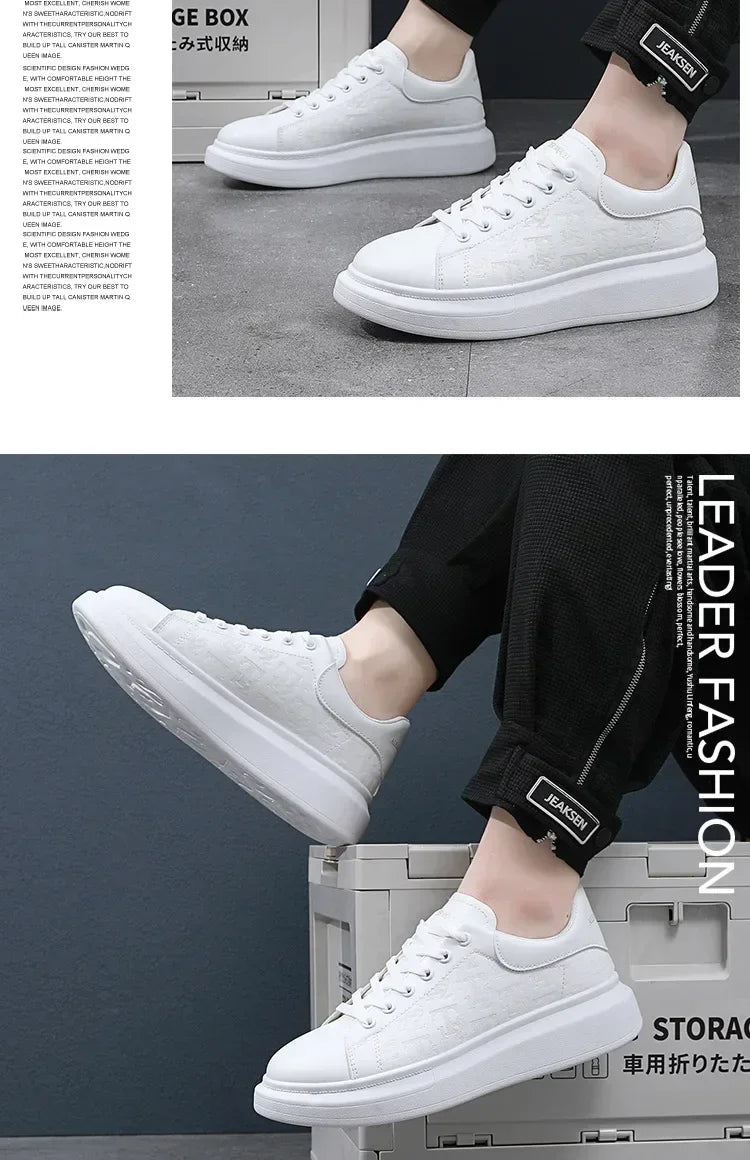2025 New Men's Shoes Spring and Autumn Flat-soled Casual Leather Shoes Sports Shoes Black and White Men's Thick-soled Breathable