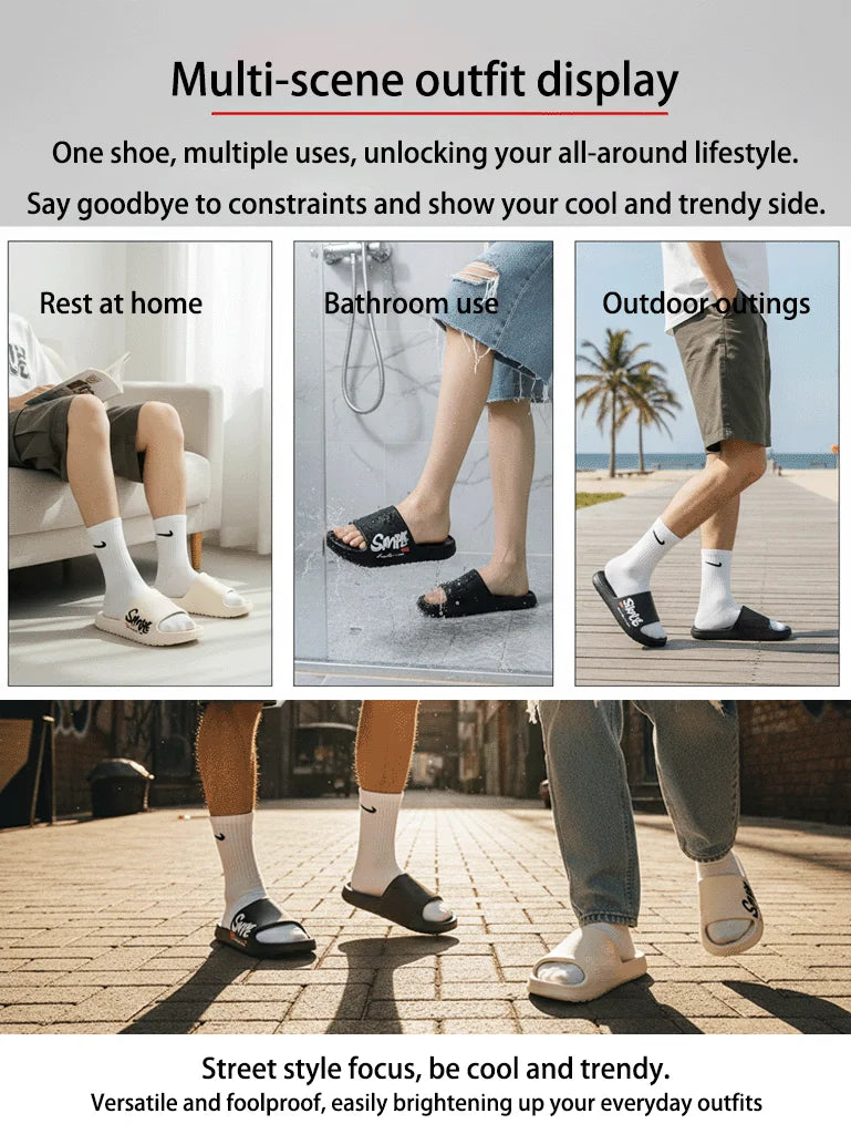 Four-Season Men's Fashion Slippers, Waterproof Non-Slip Casual Soft Perforated Bathroom Slippers, Suitable for Bathroom, Swimming, Indoor Use