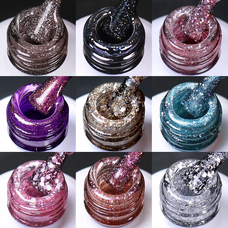 Clou Beaute Glitter Gel Nail Varnishes Winter Color Sparkling Sequins Soak Off UV LED Varnish Nail Art Decoration Base Top Coat