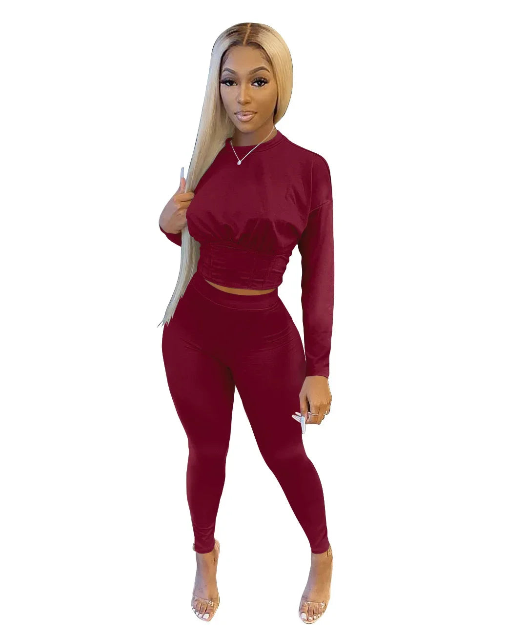 2023 Autumn New Women's Pure Color Sports Waist Suit Fashion Casual Two-piece Set