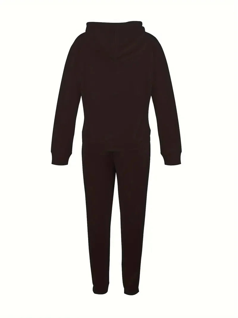 Women's autumn and winter fashion casual hip-hop street cartoon bear zipper print warm hooded sweatshirt+sports pants set