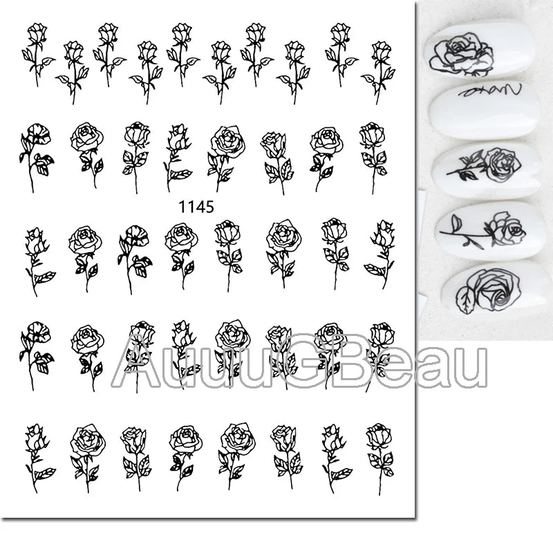 3d Nail Art Decals Geometric Lines Coconut Tree Palms Leaves Flowers Adhesive Sliders Nail Stickers Decorated Manicure
