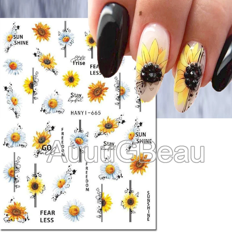 3d Nail Art Decals Geometric Lines Coconut Tree Palms Leaves Flowers Adhesive Sliders Nail Stickers Decorated Manicure