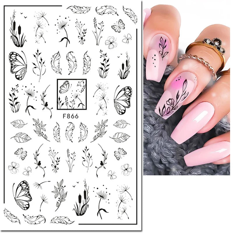 3d Nail Art Decals Geometric Lines Coconut Tree Palms Leaves Flowers Adhesive Sliders Nail Stickers Decorated Manicure