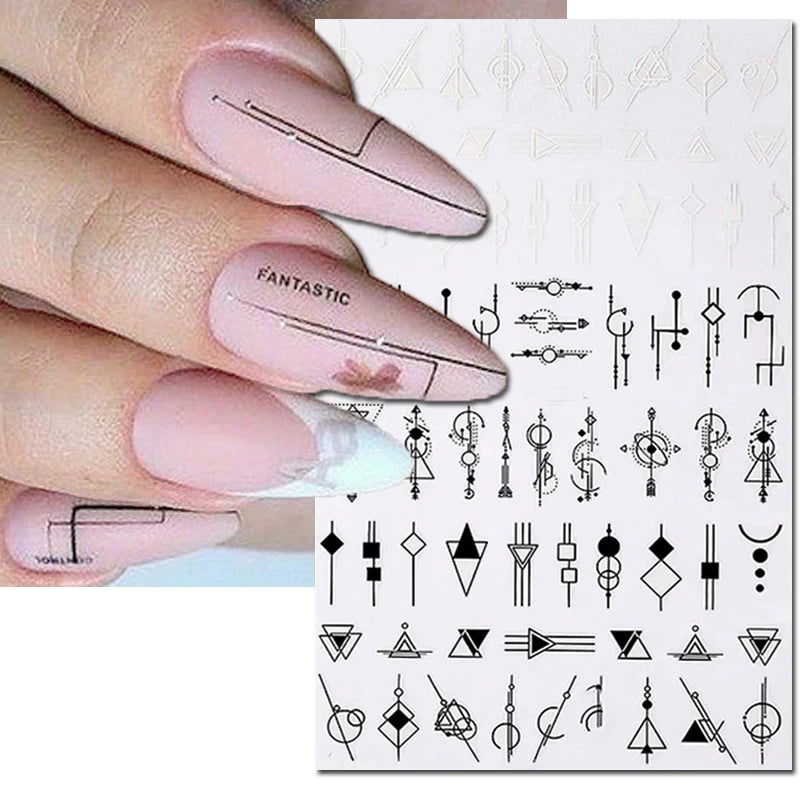 3d Nail Art Decals Geometric Lines Coconut Tree Palms Leaves Flowers Adhesive Sliders Nail Stickers Decorated Manicure