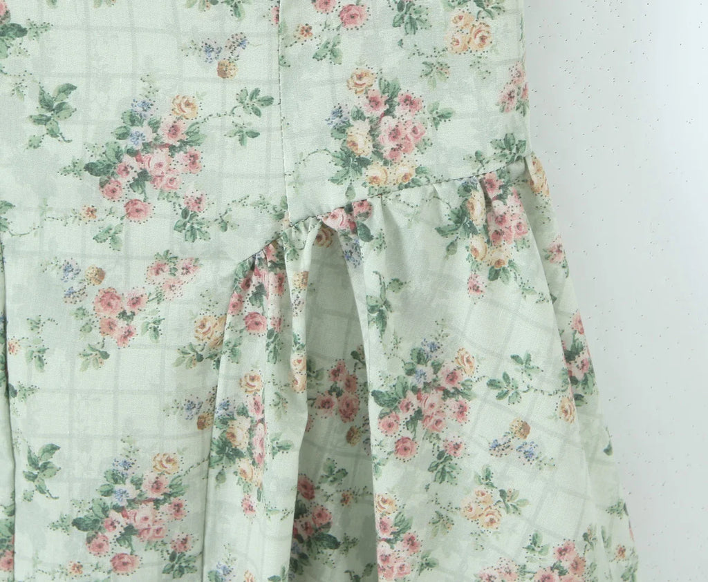 YENKYE Green Floral Print Sexy Spaghetti Straps Dress Women Low Waist A-line Midi Holiday Summer Dresses Party Robe 2025 Vestido