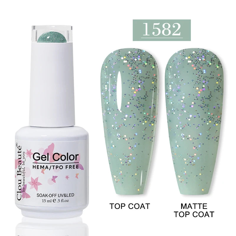 Clou Beaute Glitter Gel Nail Varnishes Winter Color Sparkling Sequins Soak Off UV LED Varnish Nail Art Decoration Base Top Coat