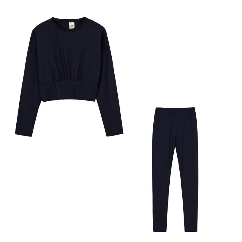 2023 Autumn New Women's Pure Color Sports Waist Suit Fashion Casual Two-piece Set