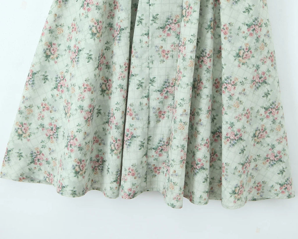 YENKYE Green Floral Print Sexy Spaghetti Straps Dress Women Low Waist A-line Midi Holiday Summer Dresses Party Robe 2025 Vestido