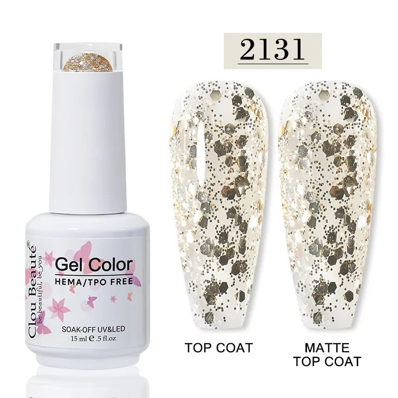 Clou Beaute Glitter Gel Nail Varnishes Winter Color Sparkling Sequins Soak Off UV LED Varnish Nail Art Decoration Base Top Coat